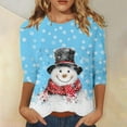 thumbnail image 2 of Fiaer Womens T Shirts Chritmas 3/4 Sleeve Plus Size Snowman Tshirts Crew Neck Trendy Baggy Casual Casual Tops Sky Blue XL, 2 of 4