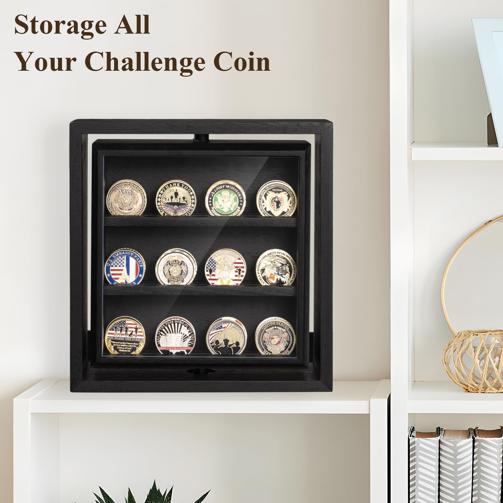 Sfugno Challenge Coin Display Wooden Double-Sided Rotatable Case