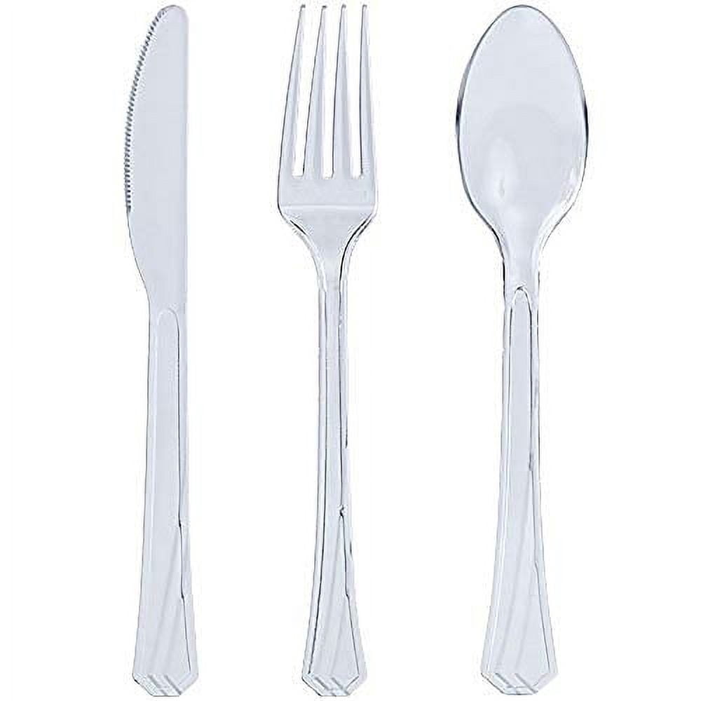 Glad Clear Plastic Forks & Spoons Bundle - 24 Count Each, Heavy-Duty & Dishwasher-Safe