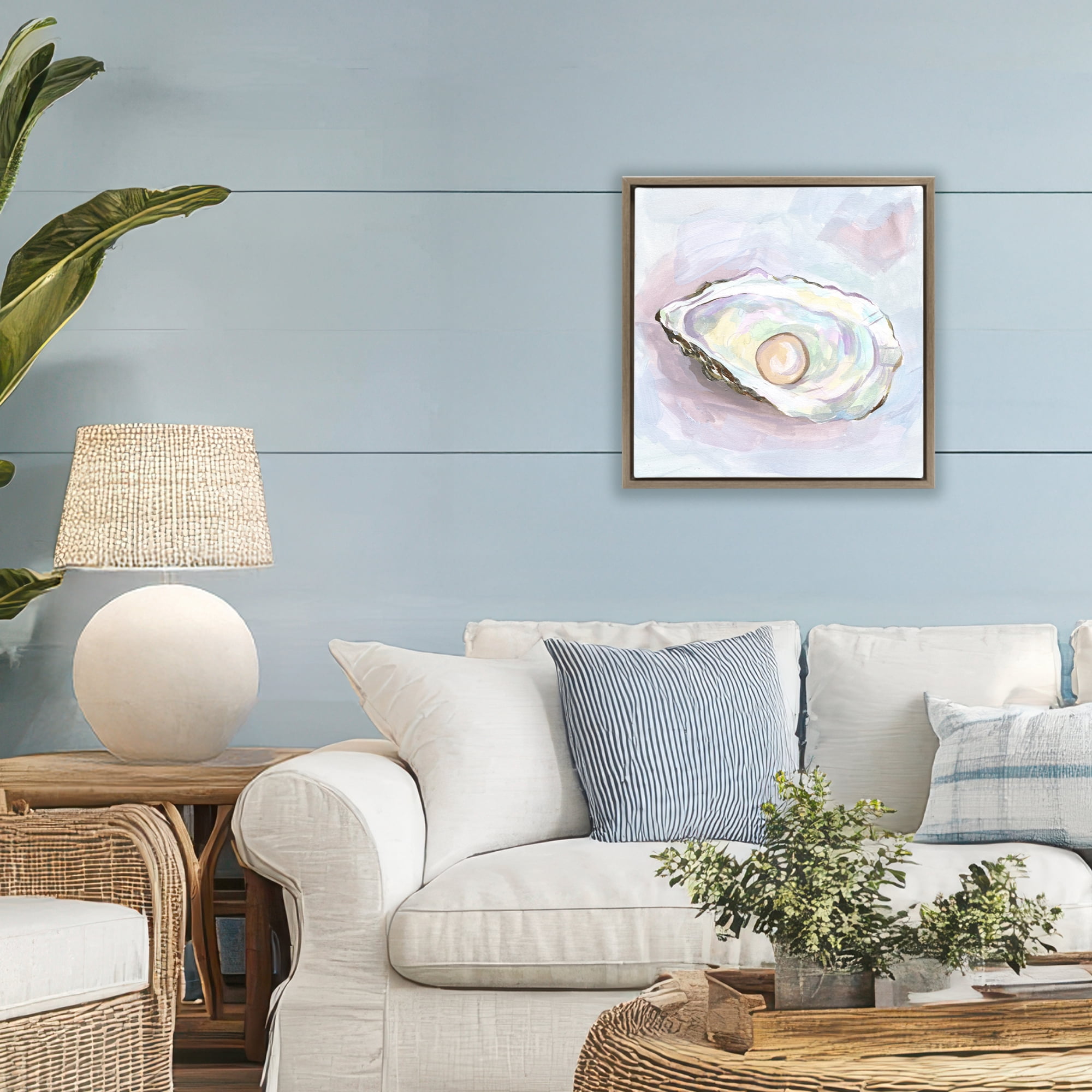 Stupell Industries Silent Opal Oyster Brown Framed Floater Canvas Wall Art, design by Melissa Wang