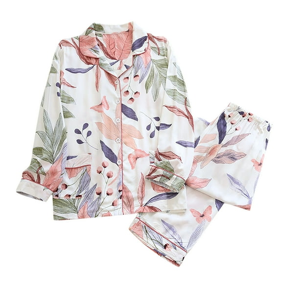 FRSASU Pajama Sets for Women 锛? Women'S Pajamas Sets Cotton Pyjama Women'S Pajamas Sleepwear Sets Spring Summer Homewear White XL(XL)