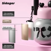 Sidagar 22 oz Cute Insulated Stainless Steel Water Bottle with Straw and Carry Handle, Leakproof, Black Bow Pattern