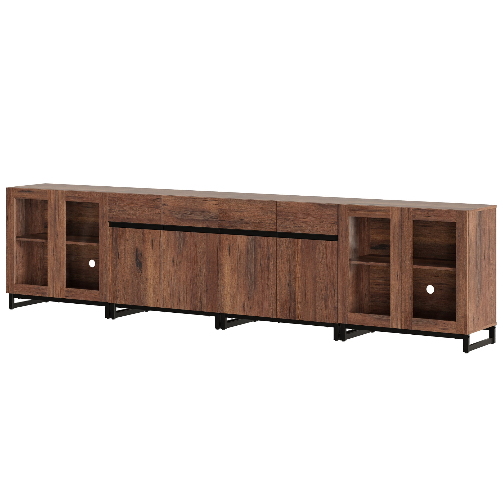 4 In 1 Modern Dresser with Glass Doors and Adjustable Shelves, Metal Base Storage Chest, Multifunctional Closet Organizer Storage Cabinet for Bedroom Home Use,Brown