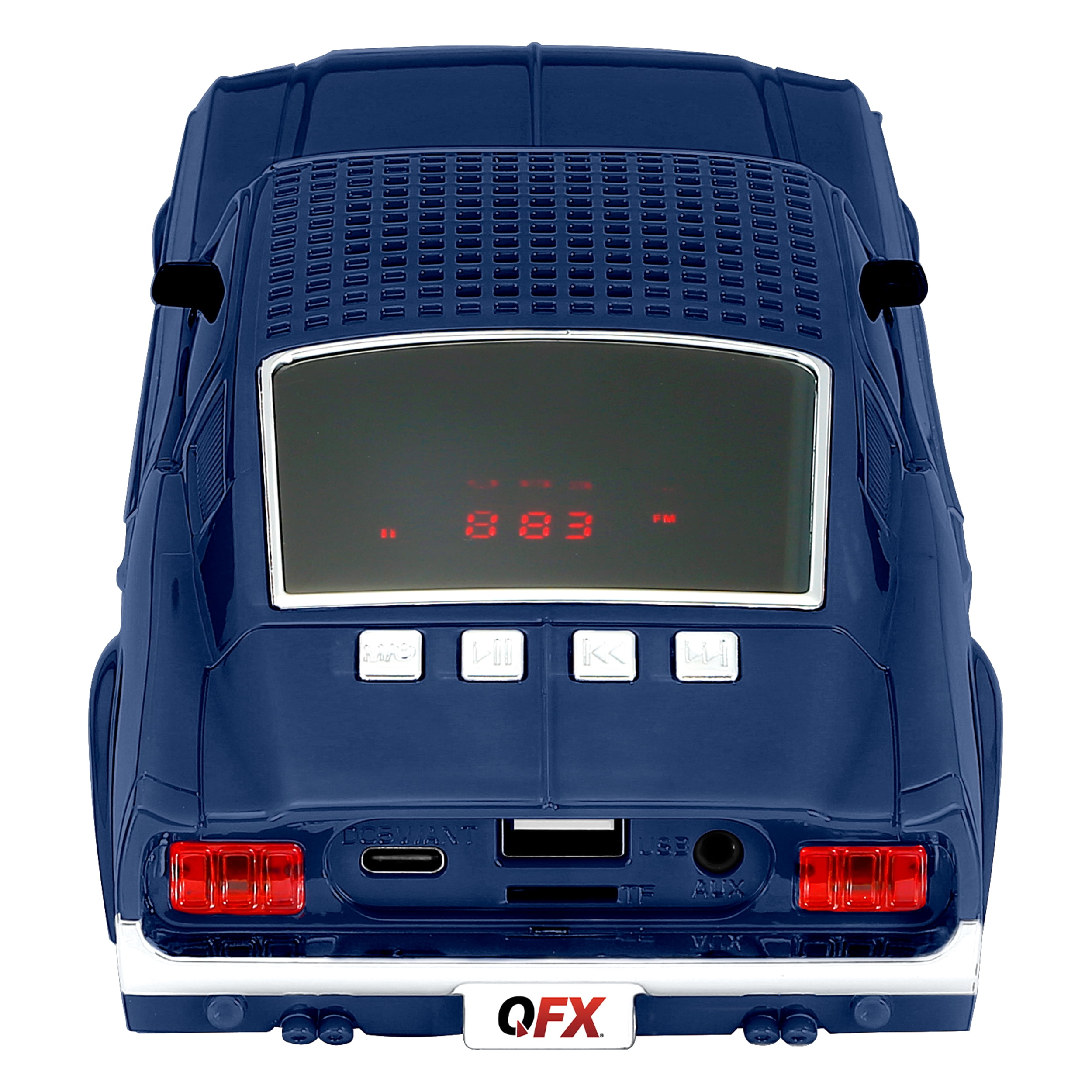QFX Bluetooth 1965 Retro Car Replica Speaker, 3-inch Speakers, Hands Free Link, Built-in Microphone, FM Radio and LED Party Lights, Blue - BT-1965-BLU