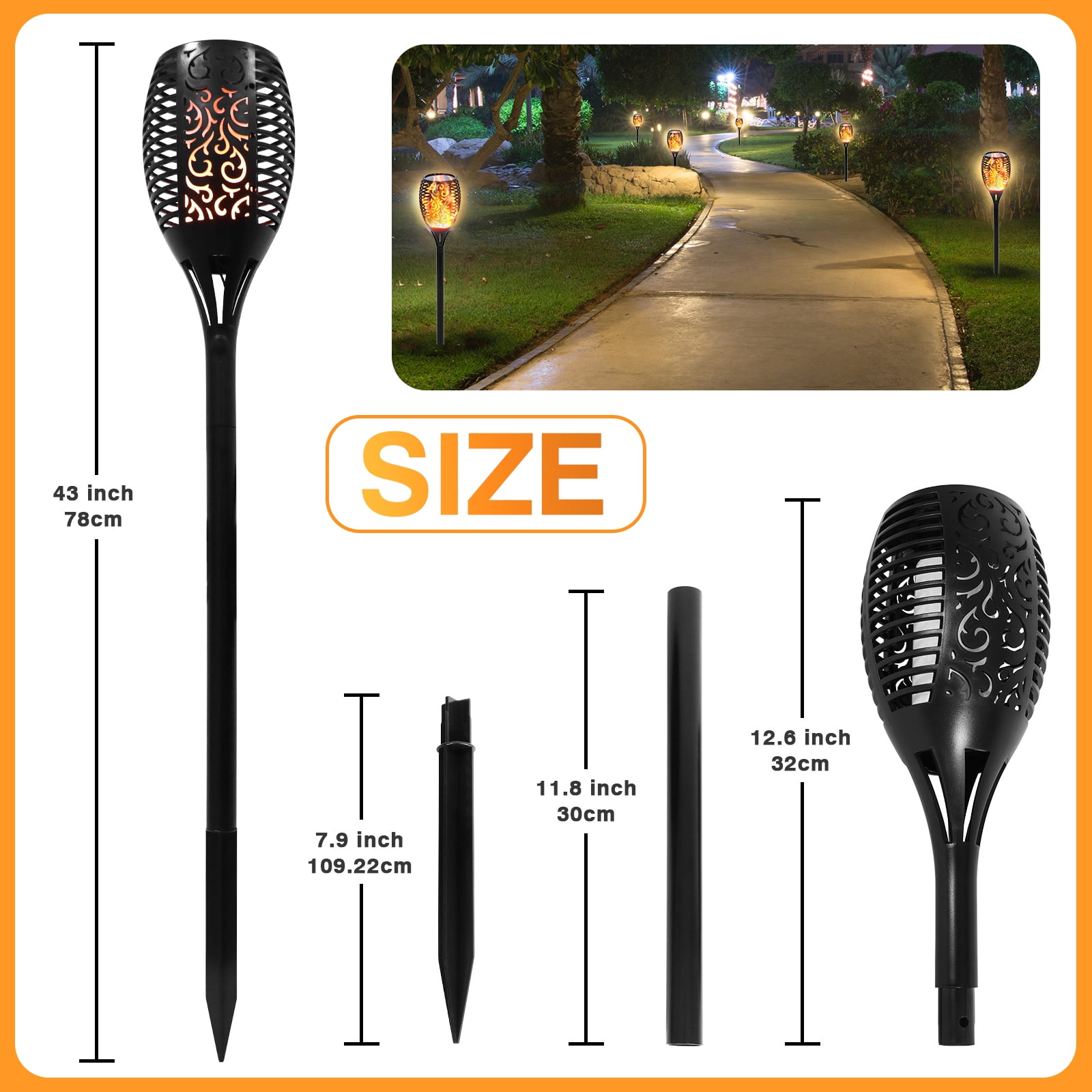 43" Solar Outdoor Lights, 96 LED Tiki Torch, Higher & Larger Flickering Flame Solar Torch Lights Waterproof Outdoor Pathway Lights for Garden Patio Yard 4 Pack