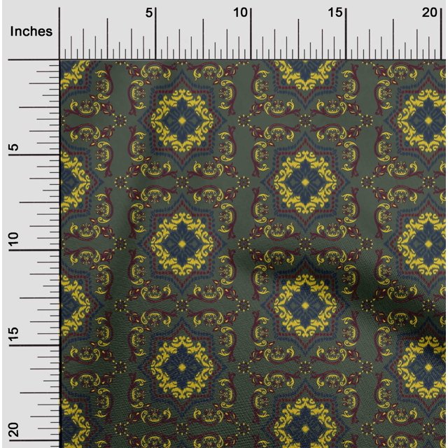 oneOone Tissu Popeline de Coton Imprimé Floral Ikat au Mètre 42 Pouces de Large