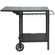 SKYSHALO BBQ Movable Outdoor Grill Dining Cart Double-Shelf Food Prep Trolley Patio