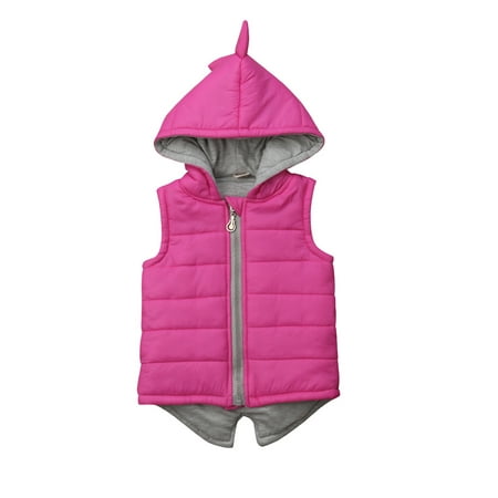 

wybzd Toddler Baby Boy Girl Dinosaur Jacket Sleeveless Vest Zip Hooded Tops Outerwear Waistcoat Pink 2-3 Years
