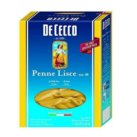 De Cecco Pasta, Penne Lisce No.40, 1 Pound (Pack of 12) - Made in Italy, High in Protein & Iron, Bronze die