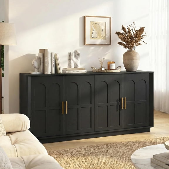 67" Large Sideboard Buffet Cabinet with Storage, Modern Arched-Door Credenza with Adjustable Shelves, Modular Media Console for Living Room Dining Room Entryway,Black