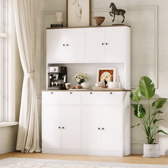 Kitchen Pantry Storage Cabinet with Charging Station, 71'' Tall Food Storage Cabinet Furniture-white