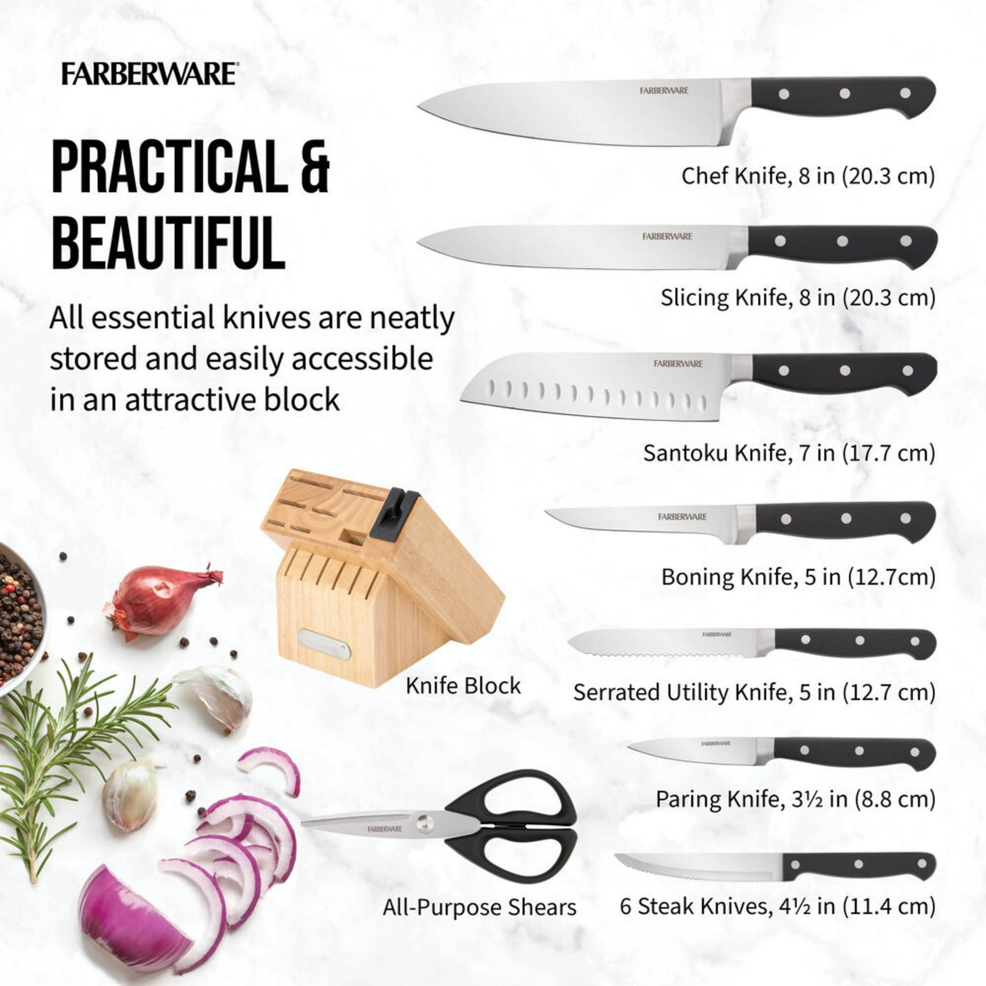 Farberware 14-Piece Forged Triple Rivet Knife Set with Built-in Edgekeeper Knife Sharpener