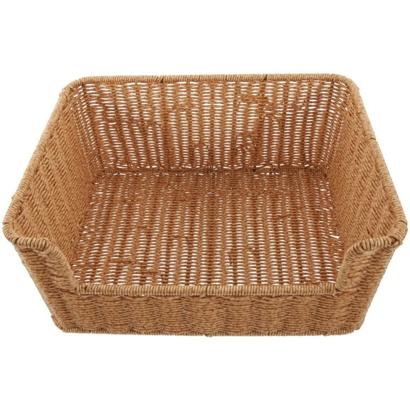 Brown Imitation Rattan Woven Basket for Home Storage Use PP and Iron Material 12x8x10 Inches