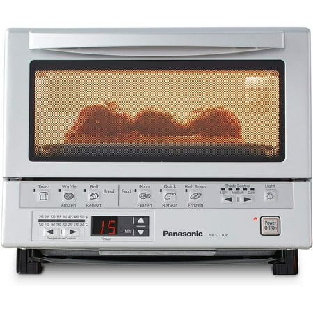 FlashXpress Toaster Oven Countertop 4-Slice Small Toaster Oven Compact Size with Double Infrared Heating 6 Auto Cook Options and Precise Temperature Control 1300W - NB-G110P Silver