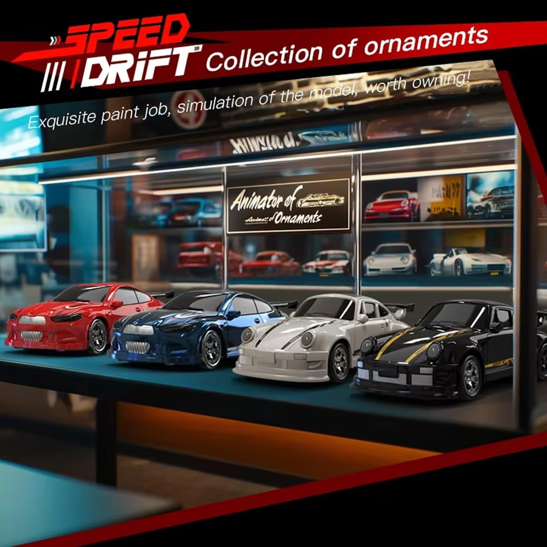 1/64 Scale 2.4G High Speed Drift RC Car, Remote Control Drift 4WD Mini Lights System, Desktop Drift Car for Adults (White)