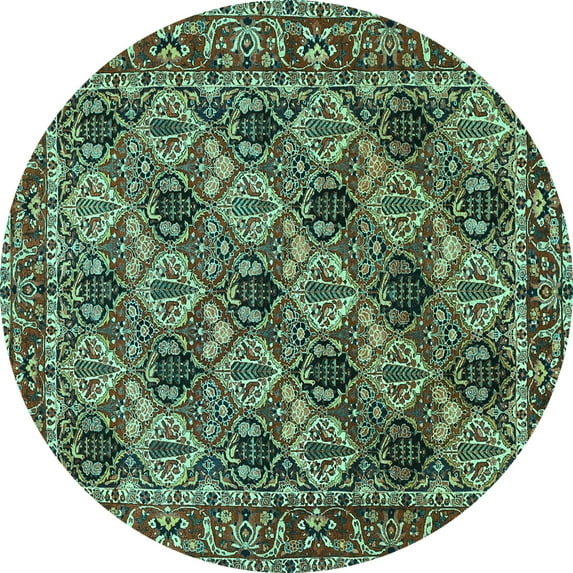 Ahgly Company Machine Washable Indoor Round Persian Turquoise Blue Traditional Area Rugs, 8' Round