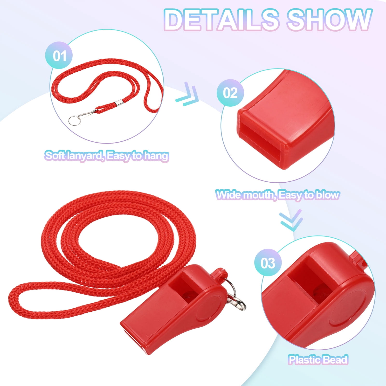 Uxcell Plastic Whistles with Lanyard, Training Sports Gather Whistles Loud Crisp Sound Colorful Bulk Whistle 20 Pcs & Red -Fitting for (Coaches/Referee/Outsides/Team Events)