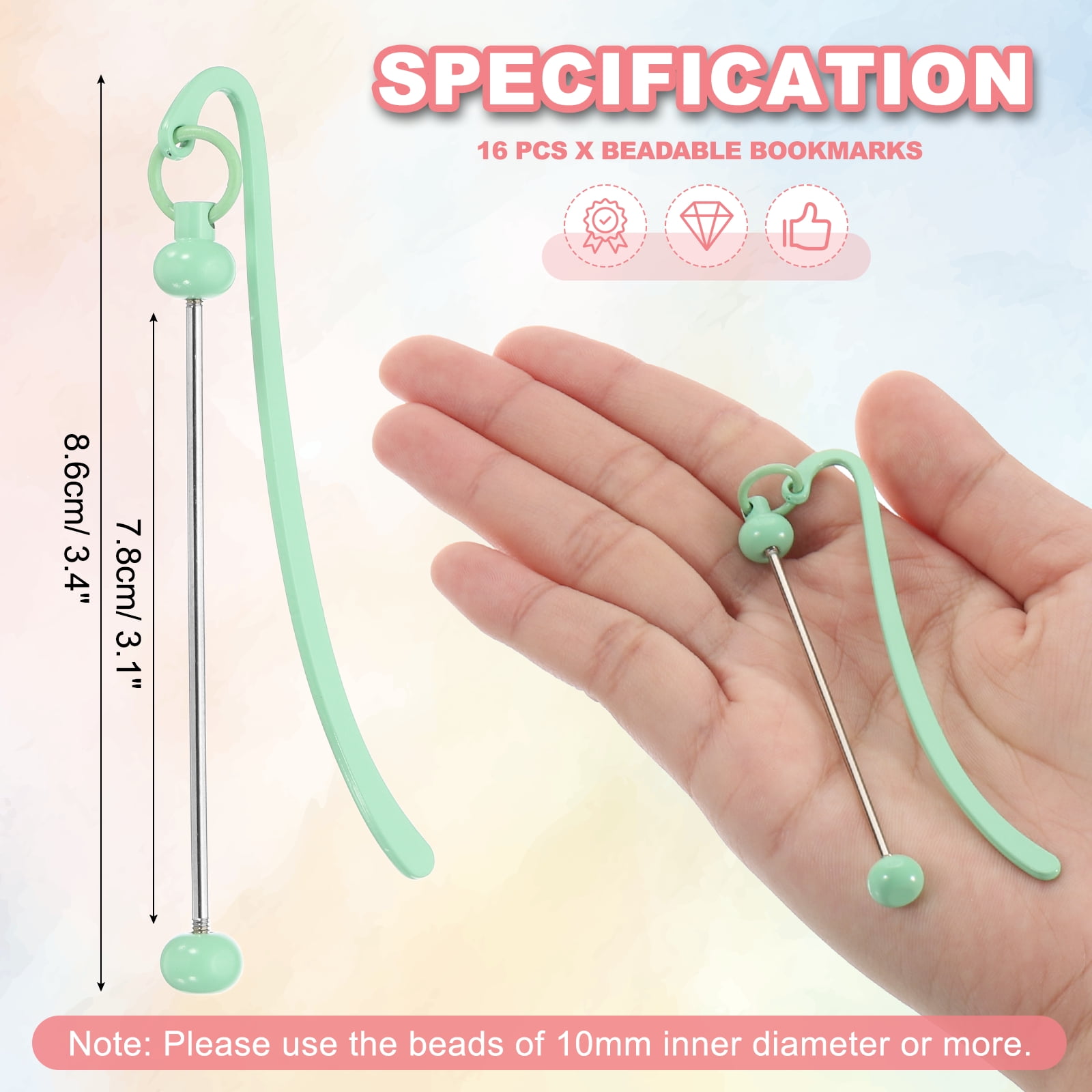 Uxcell 16 Pcs Beadable Bookmarks, DIY Metal Blank Bar Bookmark Bead Craft Jewelry Pendant Charm Book Mark for Gift Teacher Office Supplies Home Crafts, Candy Green