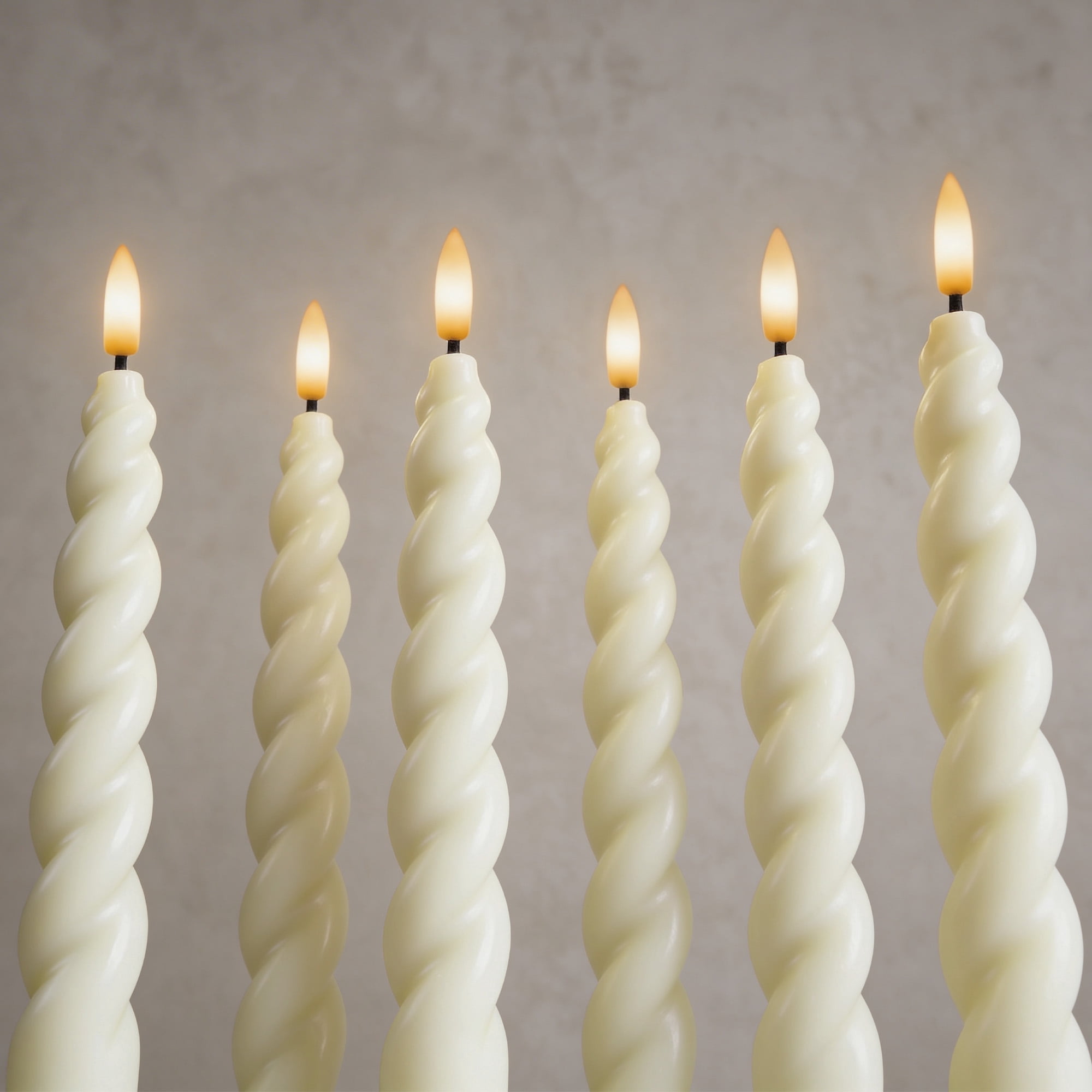 WYZworks 10" Flameless LED Taper Candles – Full Twisted Spiral – Ivory, Set of 6 – Remote, 2/4/6/8-Hr Timer (24-hr Memory), Bottom On/Off Button, Dimmable, Battery Operated, Flicker/Steady