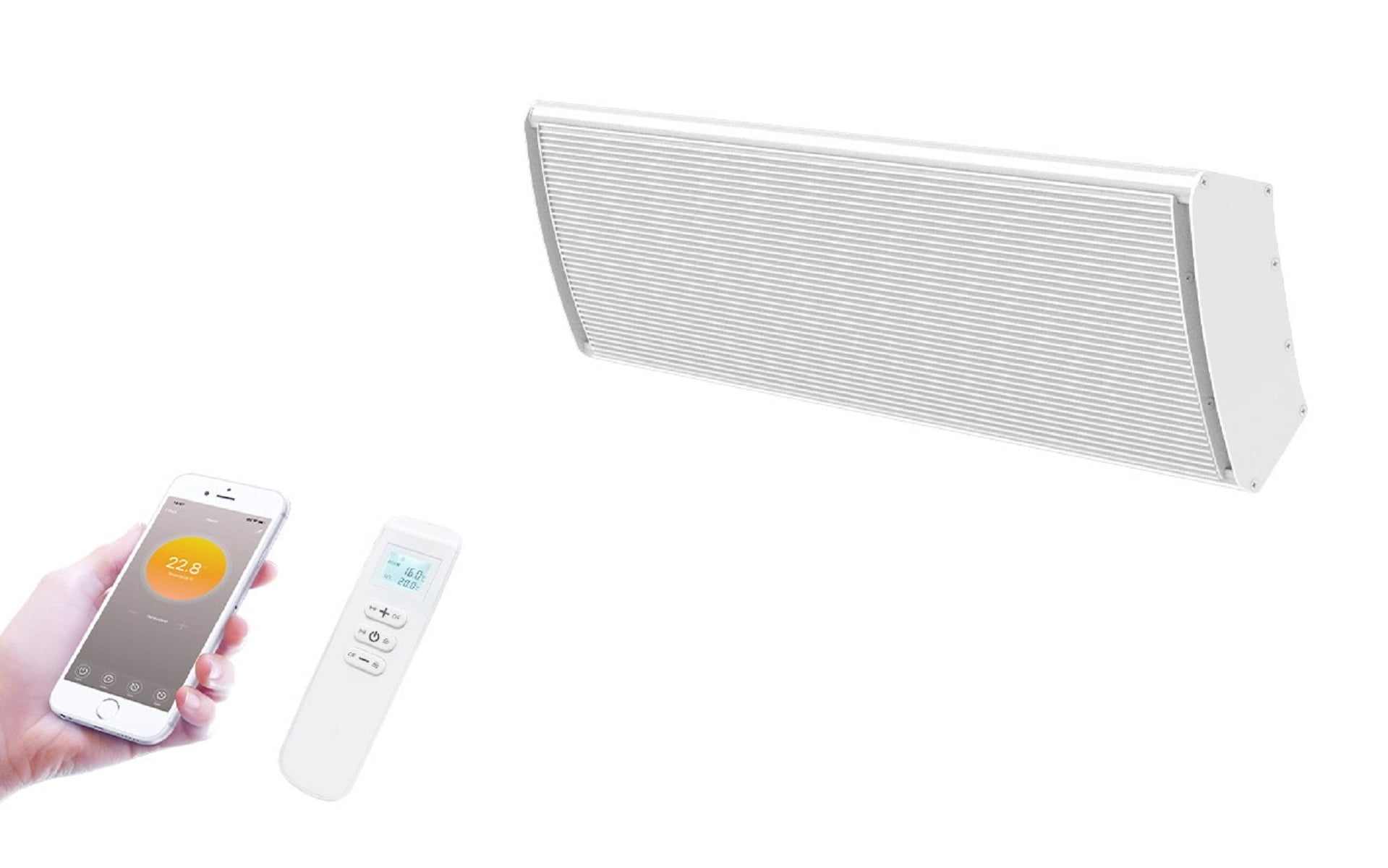 Chauffage infrarouge mural/plafond Wexstar Ultra 1000 W blanc avec thermostat intégré, connexion Wi-Fi pour smartphone et télécommande
