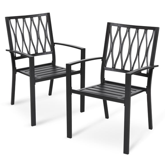 Nuu Garden 2PCS Outdoor Patio Stackable Wrought Iron Dining Chairs Set of 2,Bistro and Dining Chairs,Black