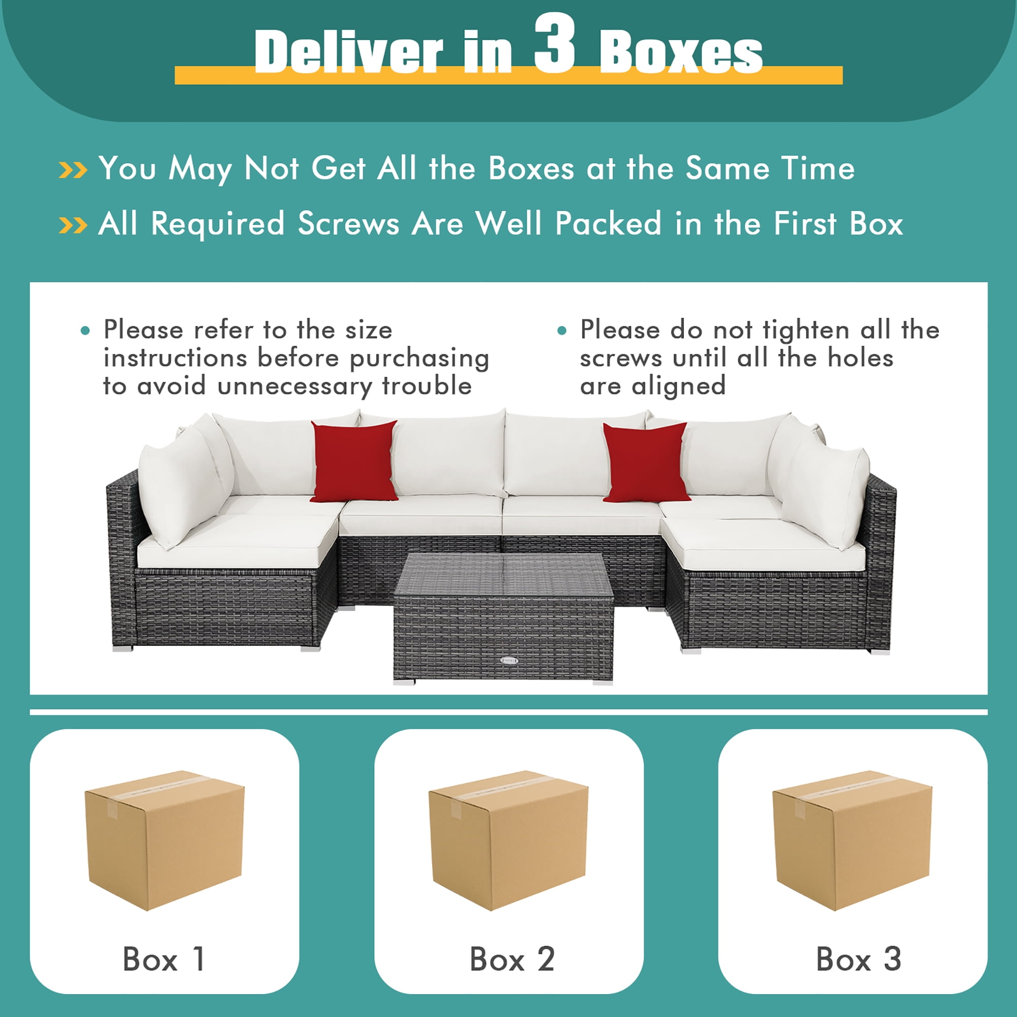 Costway 7PCS Patio Rattan Furniture Set Sectional Sofa Cushioned Off White
