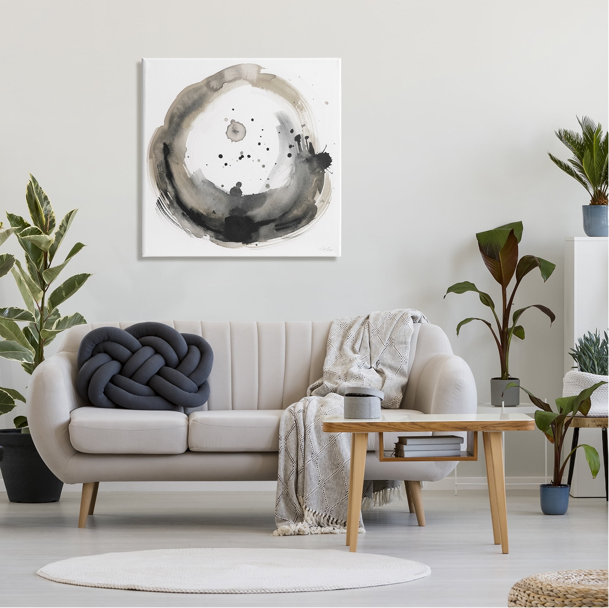 Stupell Circular Contemporary Paint Splash Abstract Painting Gallery Wrapped Canvas Print Wall Art