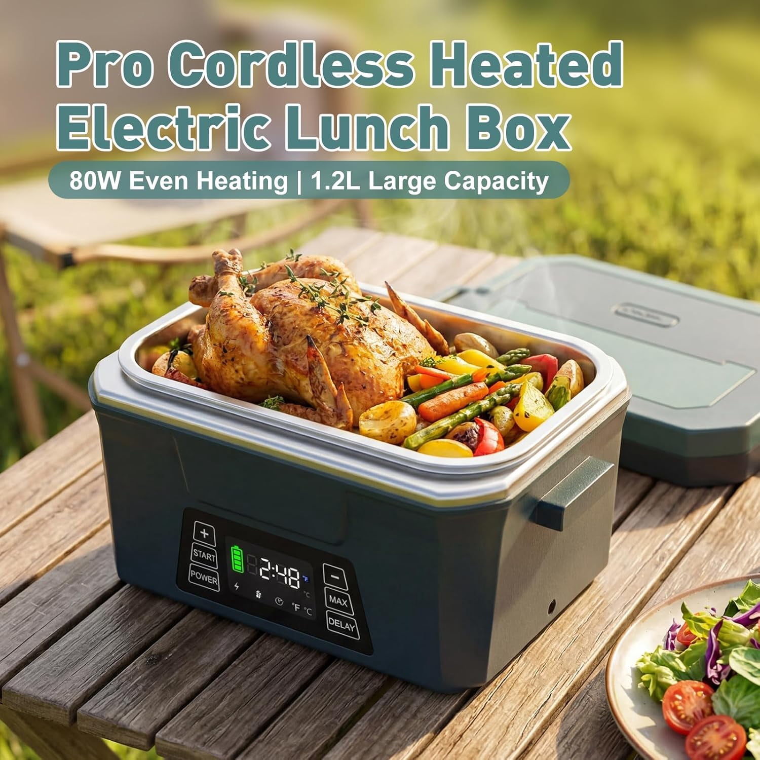 Cordless Electric Lunch Box for Adults, APP Control Heated Lunch Box for Men, 18000mAh Battery Powered Portable Food Warmer/ Timer, Auto Heating 5-side Rechargeable 248°F for Women/Work/Outdoor/Gift