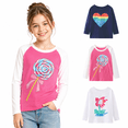thumbnail image 2 of HILEELANG Girls Long Sleeve Graphic T-Shirts, 3-Pack Soft Cotton Crewneck Tees with Rainbow Heart, Floral and Lollipop Prints, Sizes 2T-12, 2 of 6