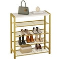 thumbnail image 3 of Yusong Shoe Rack, 5 Tier Shoe Organizer Storage for Closet Entryway, Narrow Tall Metal Shoe Shelves with Industrial Wooden Top, Gold and White, 3 of 7