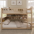 thumbnail image 2 of Full over Full Bunk Bed with LED Lights and Storage Shelves, Convertible 2-in-1 Solid Wood Adult Bunk Bed with Angled Ladder and Full-Length Guardrails, Beige, 2 of 9