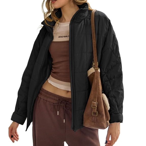 Women's Oversized Lightweight Down Coat Long Sleeve Zip Packable Short Puffer Jackets