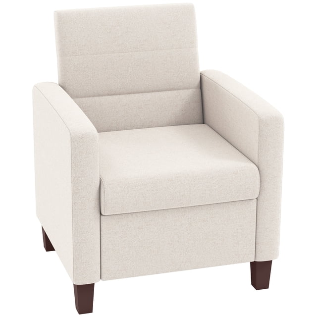 HOMCOM Modern Accent Chair Fabric Armchair w/ Non-Slip Pads, Cream White
