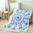thumbnail image 2 of Persian Mandala Fleece Blanket Abstract Oriental Sherpa Blanket, Aesthetic Medallion Blanket Navy Blue Paisley Throw Blanket for Sofa, Hippie Bohemian Flannel Blanket, 2 of 6