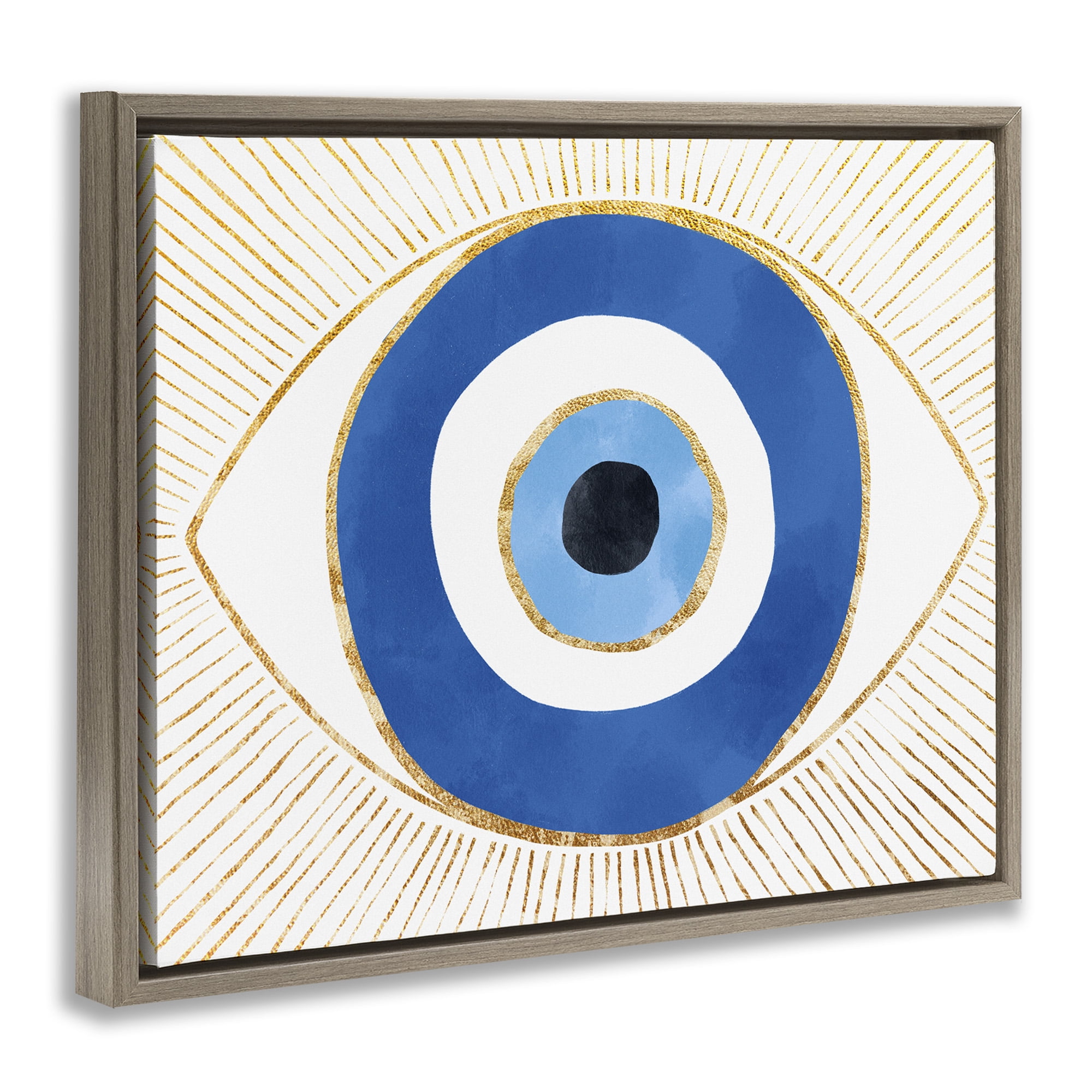 Stupell Industries Evil Eye Shape Striped Mati Symbol Abstract Painting Brown Floater Framed Canvas Art Print Wall Art, 21 x 17
