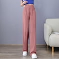 thumbnail image 6 of Annhoo Women' Ice Silk Pants High Waist Elastic Drawstring Casual Loose Pants Casual Comfy Straight Leg Outdoor Trousers, 6 of 7