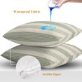 thumbnail image 4 of Throw Pillow Covers 26x26 Inch Set of 2, Sage Green Lines Waterproof Outdoor Pillow Covers, Modern Simple Striped Pattern Beige Decorative Cushion Pillowcases for Couch, Sofa, Bed, Garden, Patio, 4 of 9