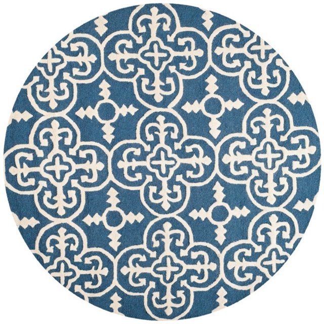 Safavieh Cambridge Collection CAM133G Handmade Moroccan Geometric Navy and Ivory Premium Wool Round Area Rug (6' Diameter)