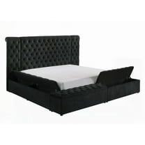 Queen Bed featuring Black Velvet Plush Tufted Headboard and Concealed Storage for Bedroom Sanctuary