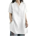 thumbnail image 2 of Jacenvly 2024 short sleeve summer shirts for women Fashion Women CasualSolid Color Shirts Loose Tee Tops Blouse Quick drying Ruffle Trim Flouncev neck t shirts plus size tops White, 2 of 7