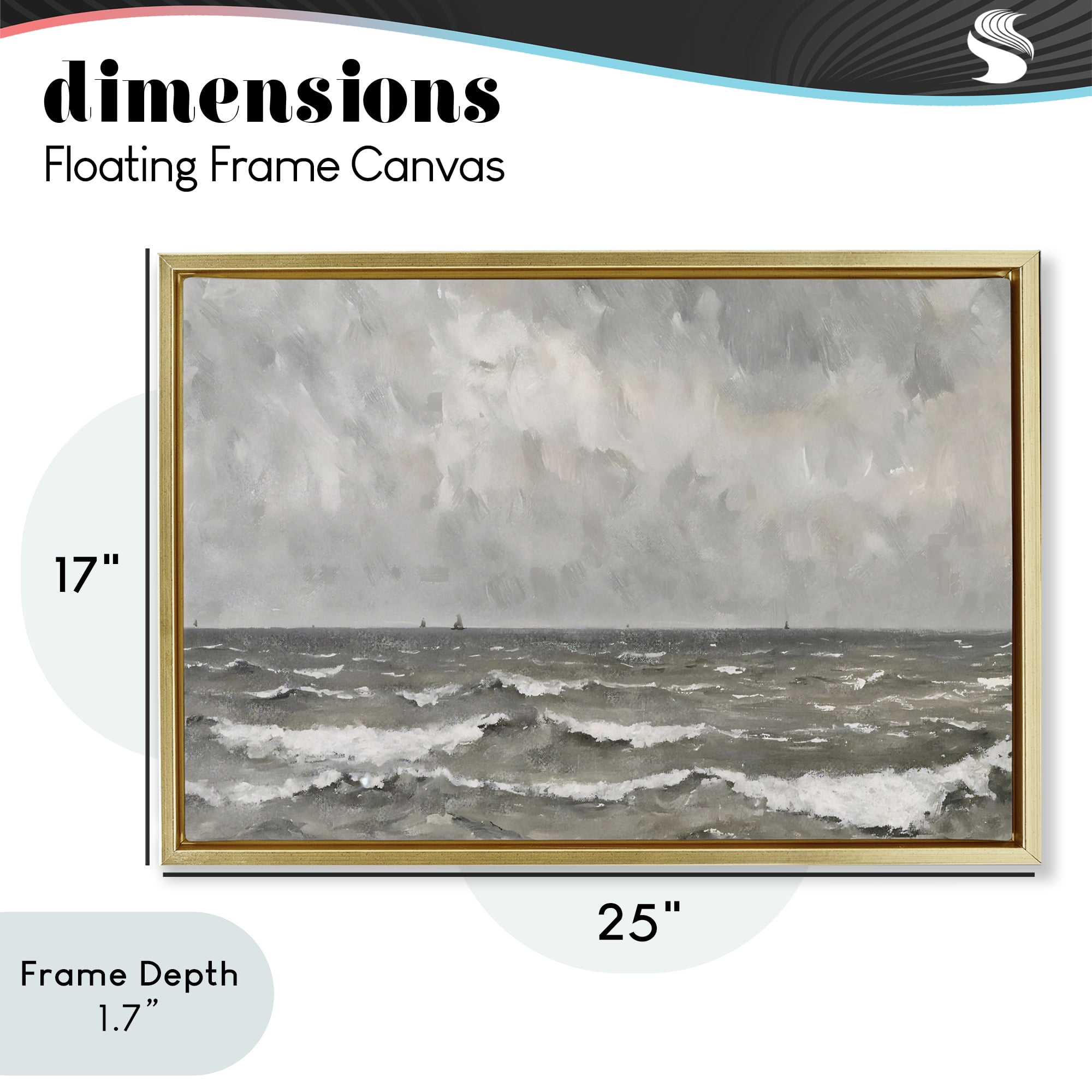 Stupell Industries Stormy Ripples at Sea Gold Framed Floater Canvas Wall Art, design by Jacky Ngan