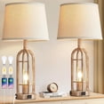 thumbnail image 1 of Juego de 2 lámparas de mesa negras para sala de estar, lámparas de granja para mesitas de noche con USB A+C, lámparas de noche para dormitorio, lámpara industrial de 24 pulgadas para mesas, 1 of 7