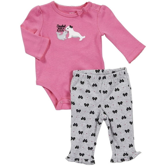 Carter's Baby Girls L/S Bodysuit Pant Set - Pink Bow 24 Months