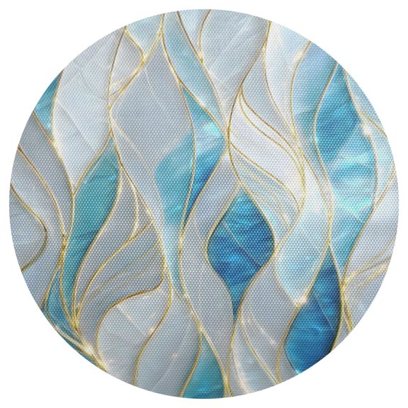 Blue White Gold-line Round Placemats Set of 6 Woven Non-Slip Washable Heat Resistant Table Mats 15.4 Inch for Kitchen Dining Decor