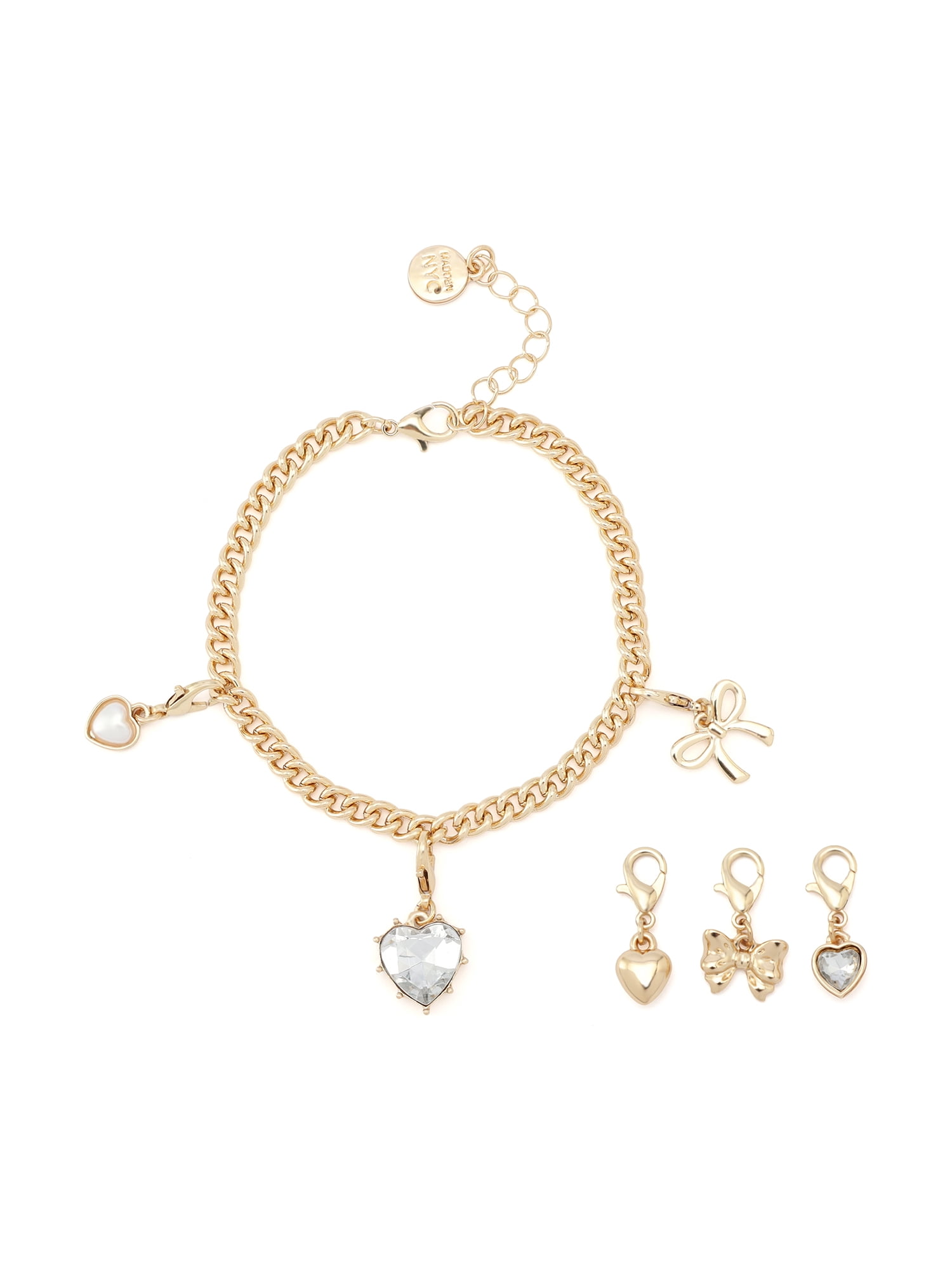 Madden NYC Women's Fashion Gold-Tone Heart Bracelet & 3-Piece Charm Giftable Boxed Jewelry Set