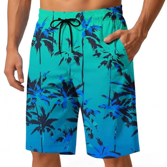 COSFO Hawaiian Men's Swim Shorts Quick Dry Summer Casual Board Shorts Breathable Elastic Waist Beach Relaxed Fit Drawstring Swimwear