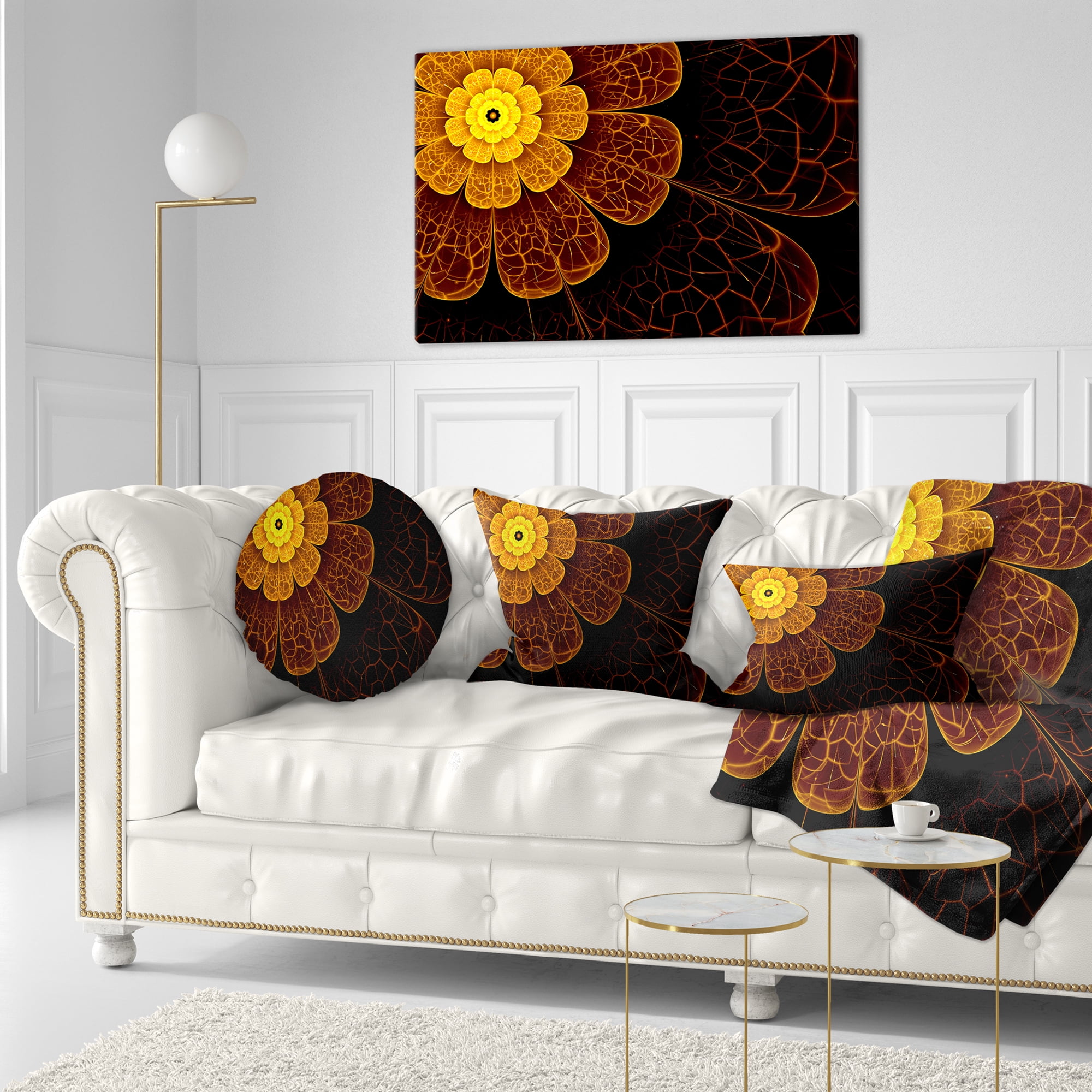 Designart Symmetrical Orange Fractal Flower - Floral Throw Pillow - 12x20