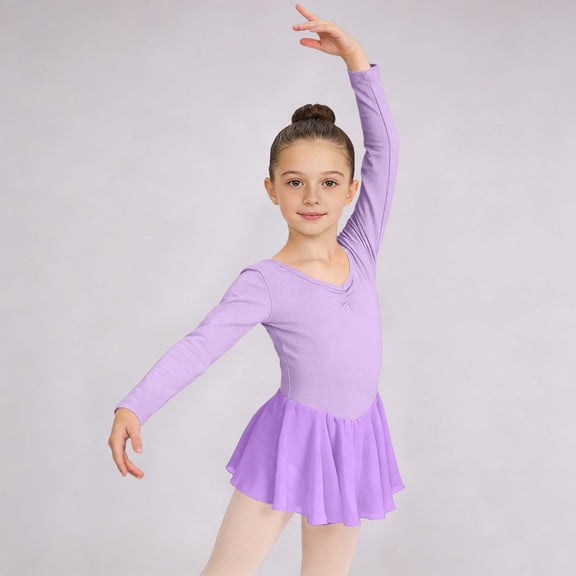 AUNVITO Girls Ballet Leotard Dress with Mesh Skirt Short Sleeve V-Neck for Dance Practice and Performance Comfortable and Elegant