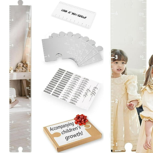 Espejo de la tabla de crecimiento para niños | Tablero acrílico de medición de altura montado en la pared con pegatinas de edad | Reflejos de cristal de longitud completa que no se pueden tocar |