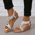 thumbnail image 5 of SACFOF Womens Wedge Sandals Flower Low Heel Dressy Sandals Elastic Ankle Strap Rhinestone Sandals Summer Comfortable Shoes, 5 of 6